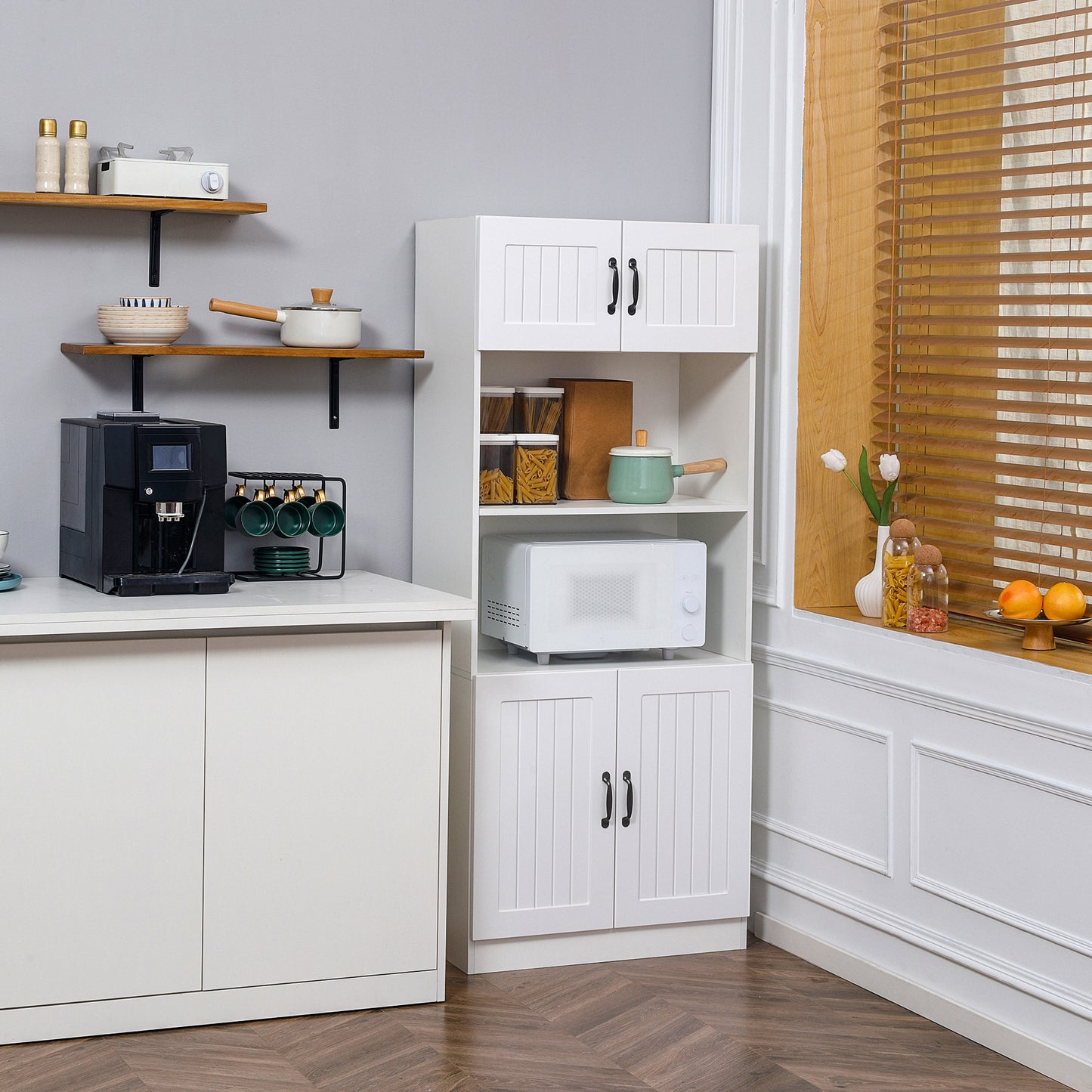 HOMCOM Kitchen Cupboard, 5-Tier Storage Cabinet White