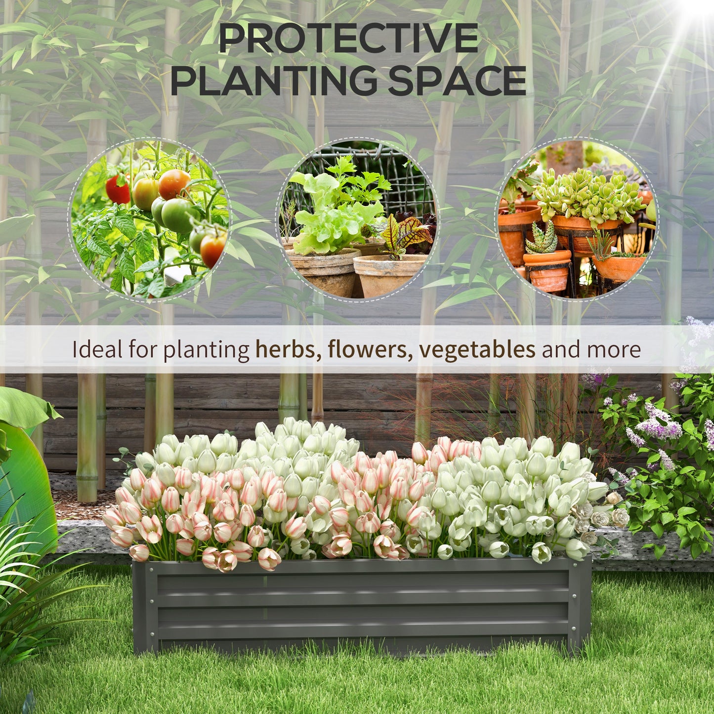 Outsunny Raised Beds for Garden Galvanised Outdoor Planters for Herbs and Vegetables for Patio Garden Balcony Light Grey