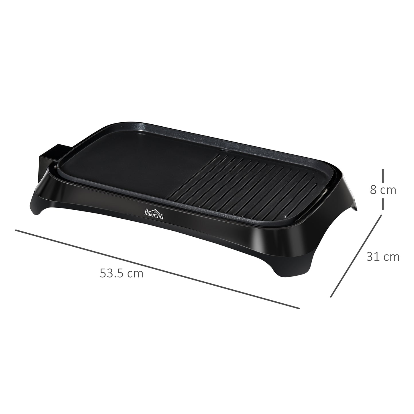 HOMCOM Teppanyaki Grill, 1600W Non Stick Table Top Grill, Barbecue Hot Plate with Adjustable Temperature and Drip Tray