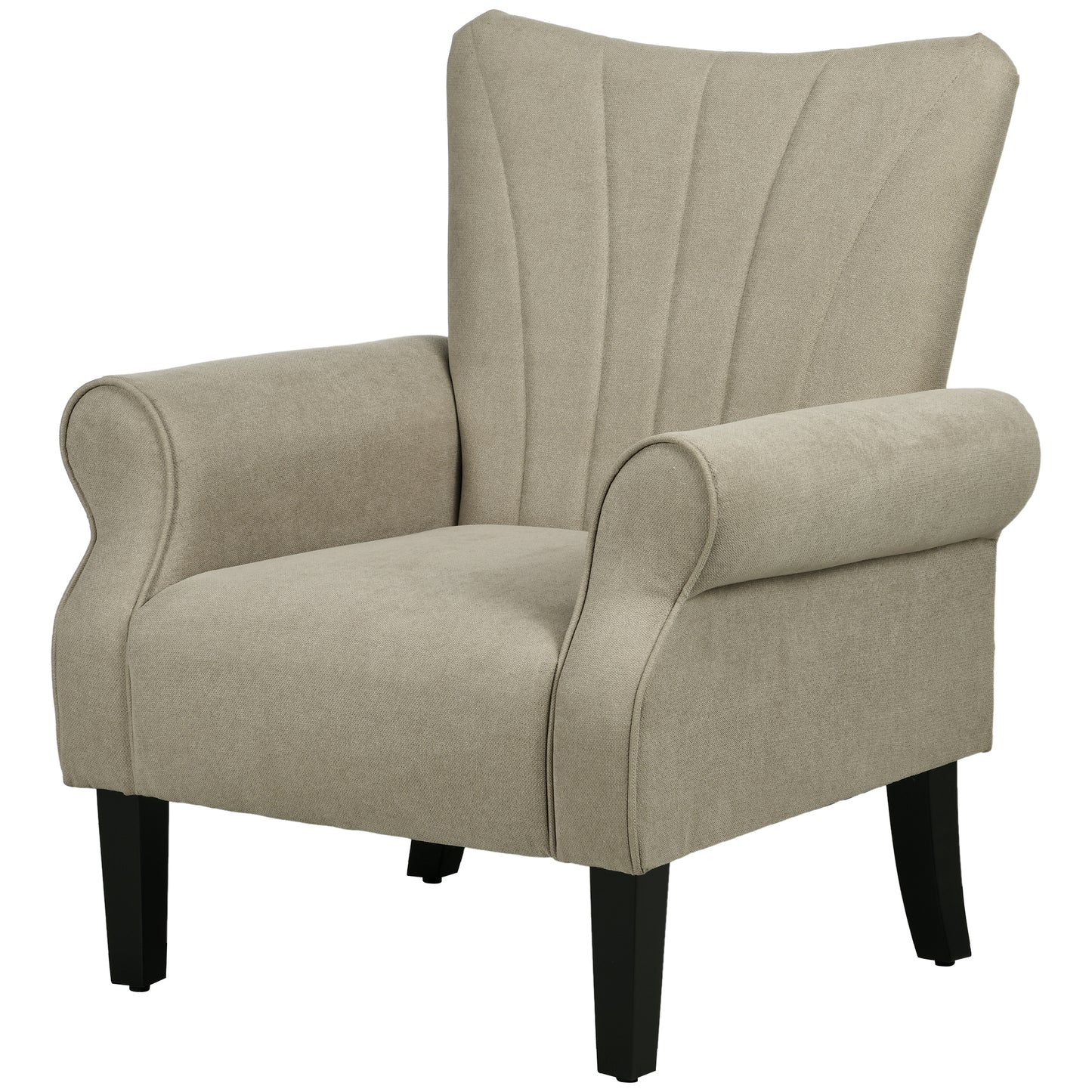 HOMCOM Upholstered Accent Chair with High Back Rolled Arms and Wood Legs Soft Thick Padded Armchair Beige