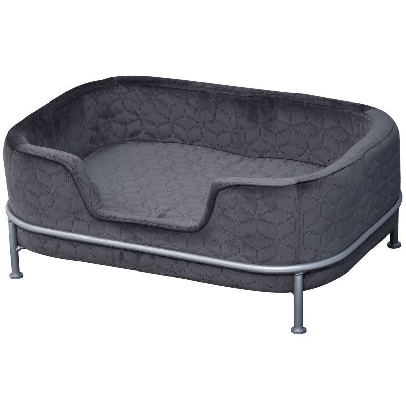 PawHut Pet Sofa Couch, Dog Bed, Cat Lounger, with Metal Base Removable Cushion Modern Furniture for Small Dogs, 63.5 x 43 x 24.5cm, Grey