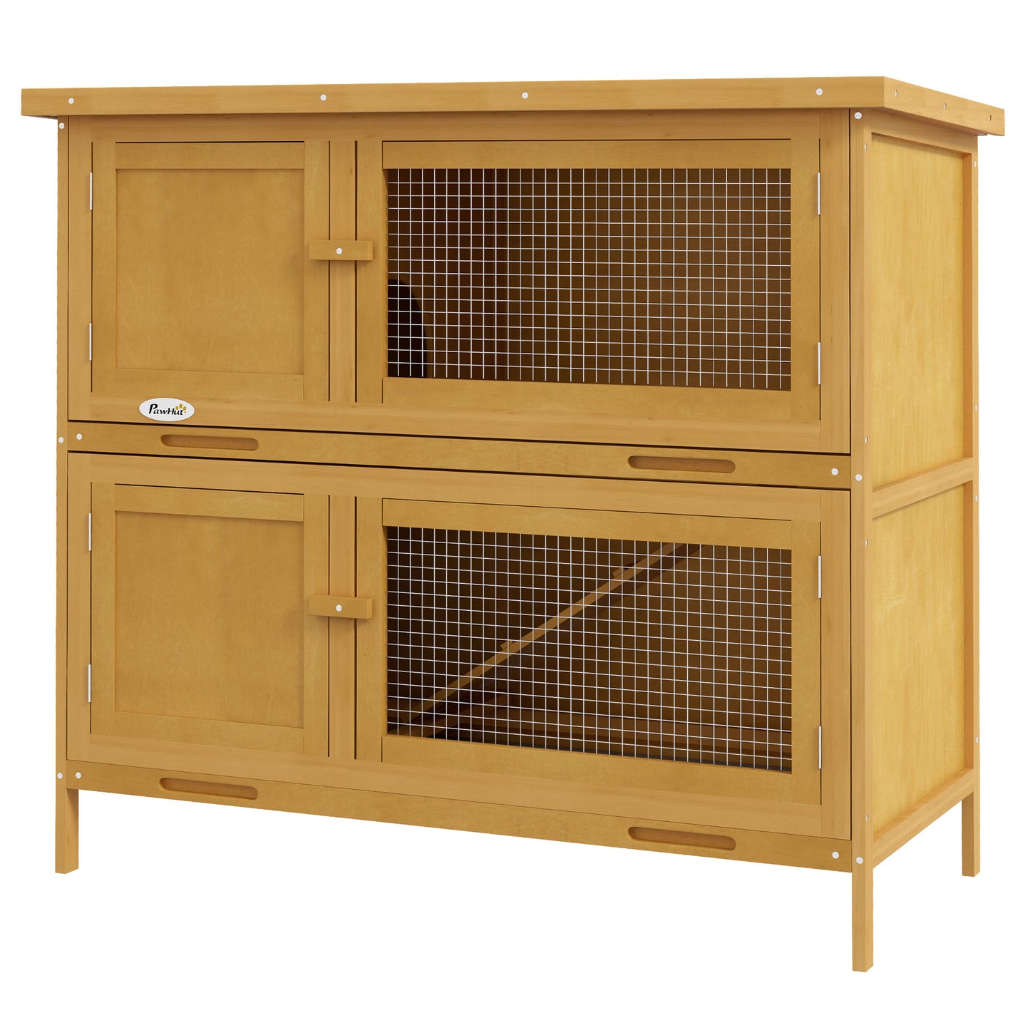 PawHut Double Decker Rabbit Hutch 2 Tier Guinea Pig House Pet Cage Outdoor with Slidingout Tray 100 x 47 x 91cm Yellow
