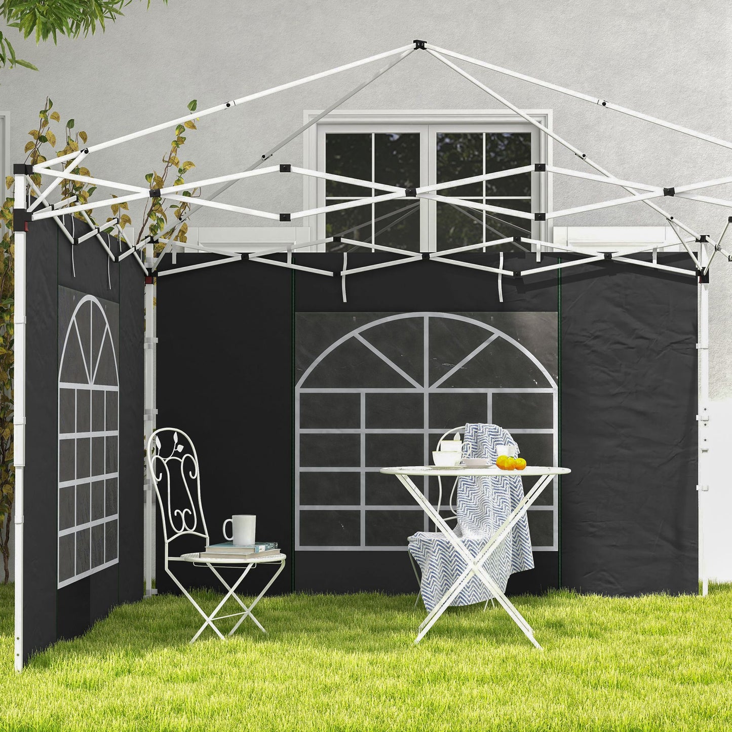 Outsunny Gazebo Side Panels 2 Pack Sides Replacement for 3x3(m) or 3x6m Pop Up Gazebo with Windows and Doors Black