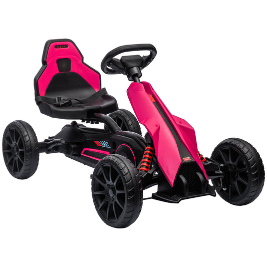 HOMCOM Children Pedal Go Kart, Kids Ride on Racer with Adjustable Seat, Swing Axle, Shock Absorption EVA Tyres, Handbrake, for Boys and Girls Aged 3-8 Years Old, Pink
