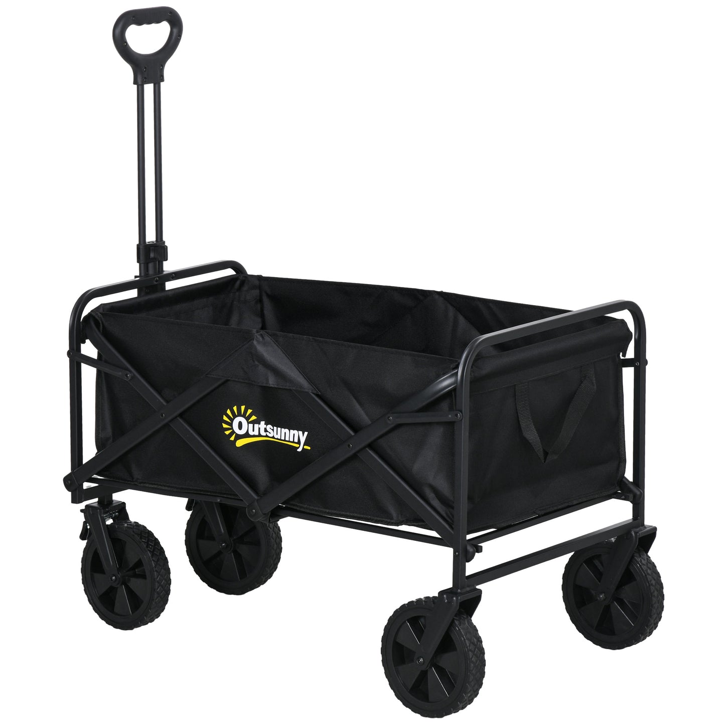 Outsunny Folding Pull Along Cart Cargo Wagon Trolley with Telescopic Handle - Black