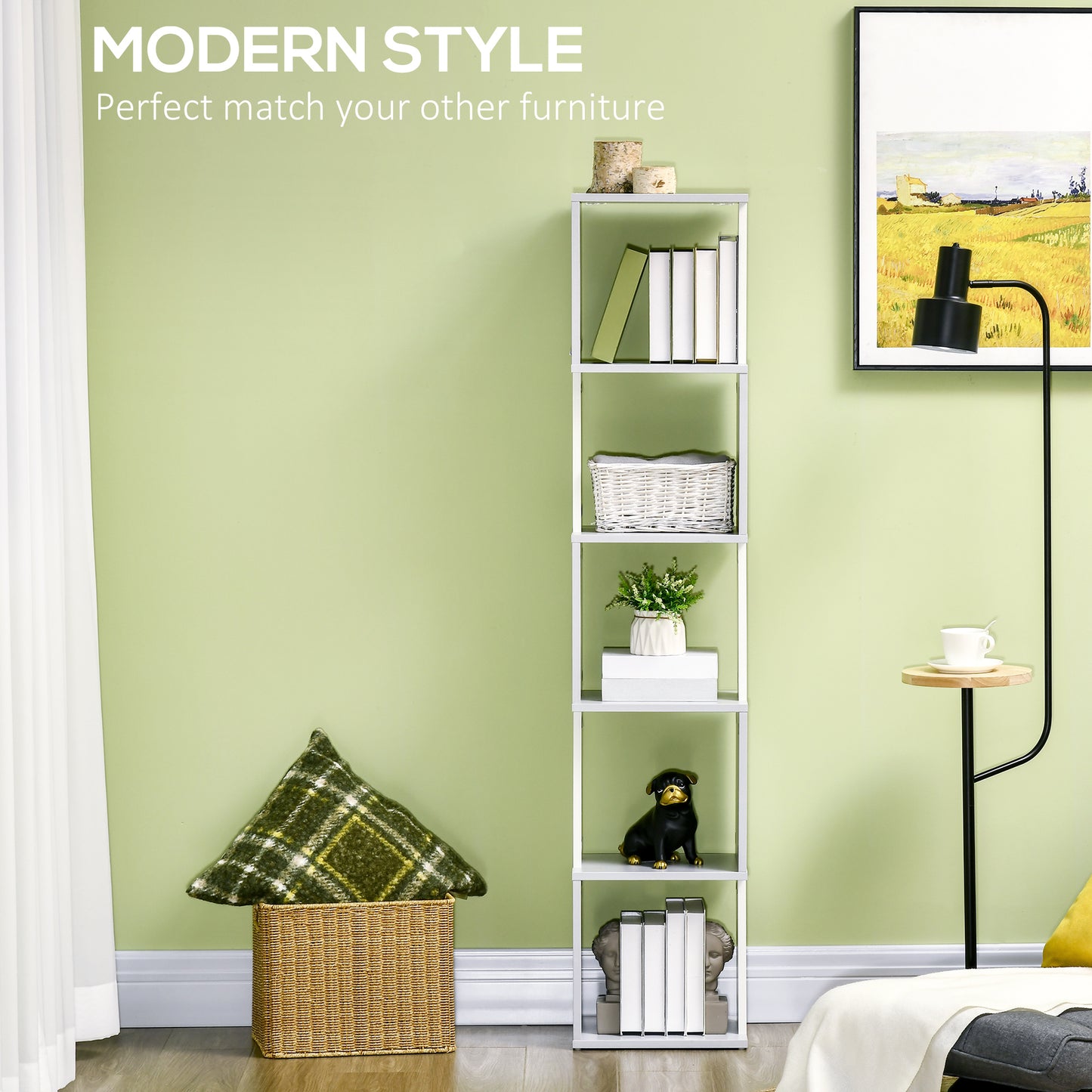HOMCOM Modern 5-Tier Bookshelf, Freestanding Bookcase Storage Shelving for Living Room Home Office Study, Light Grey