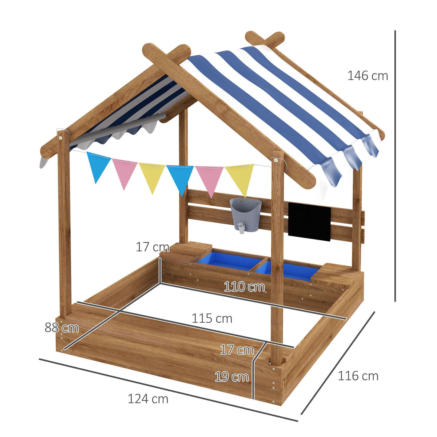 Outsunny Wooden Sandbox with Canopy House Design Brown