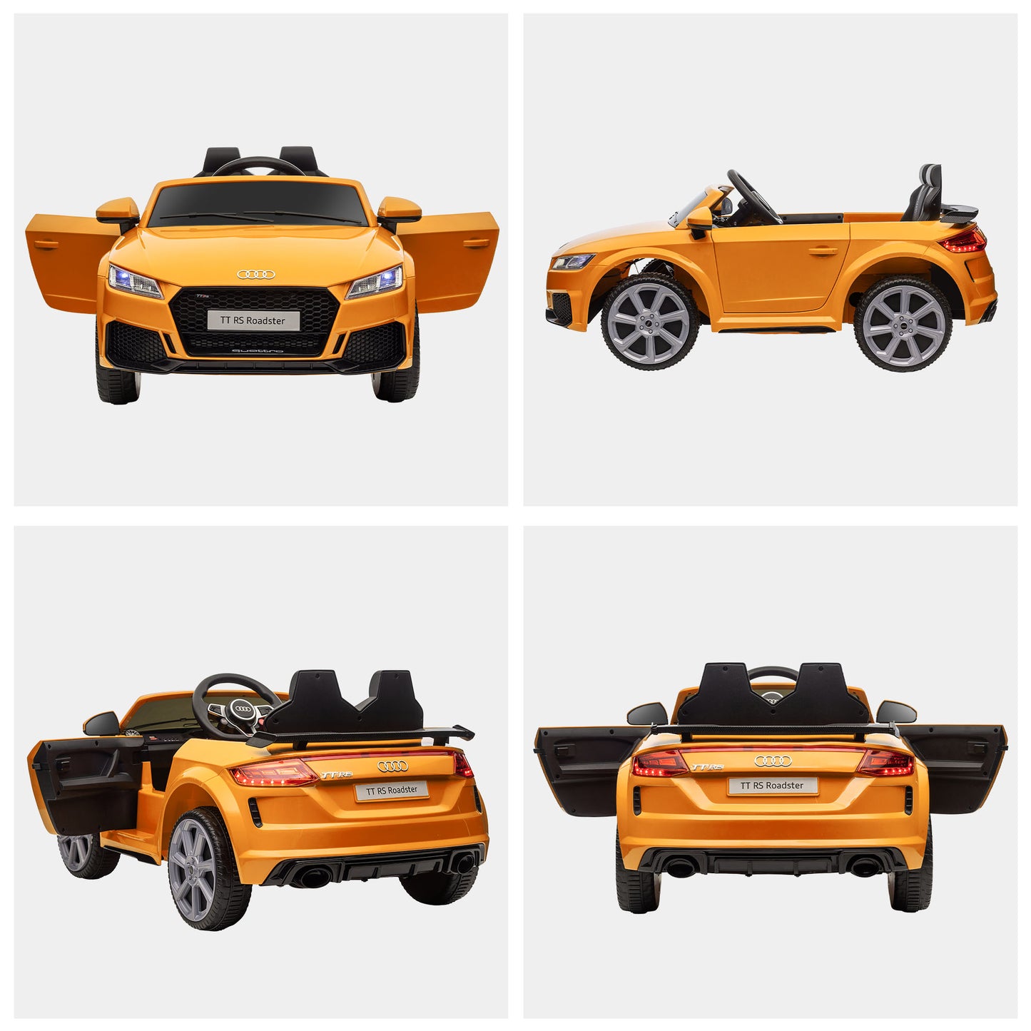 HOMCOM Kids Licensed Audi TT RS Ride-On Car 12V Battery w/ Remote Suspension Headlights and MP3 Player 3km/h Yellow