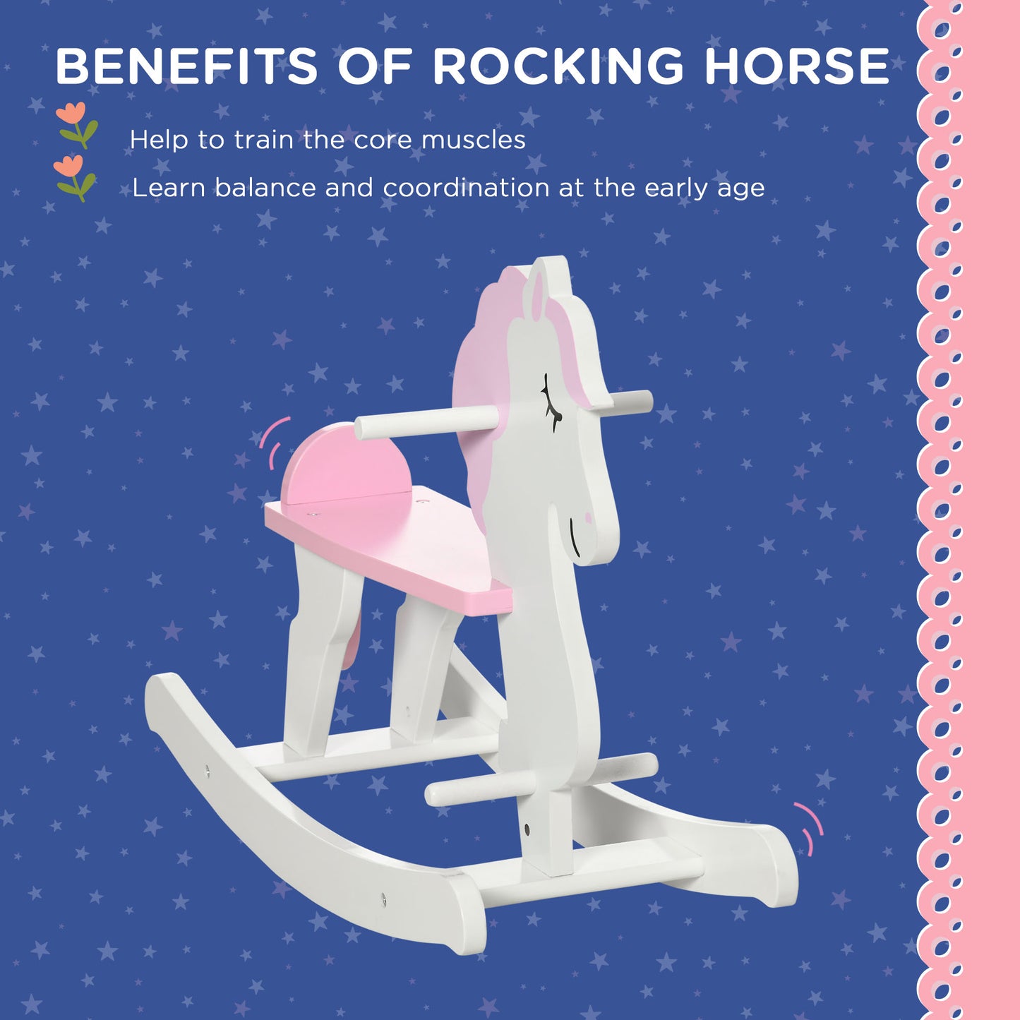 HOMCOM Kids Wooden Rocking Horse, Ride On Toy for 1-3 Years, Pink
