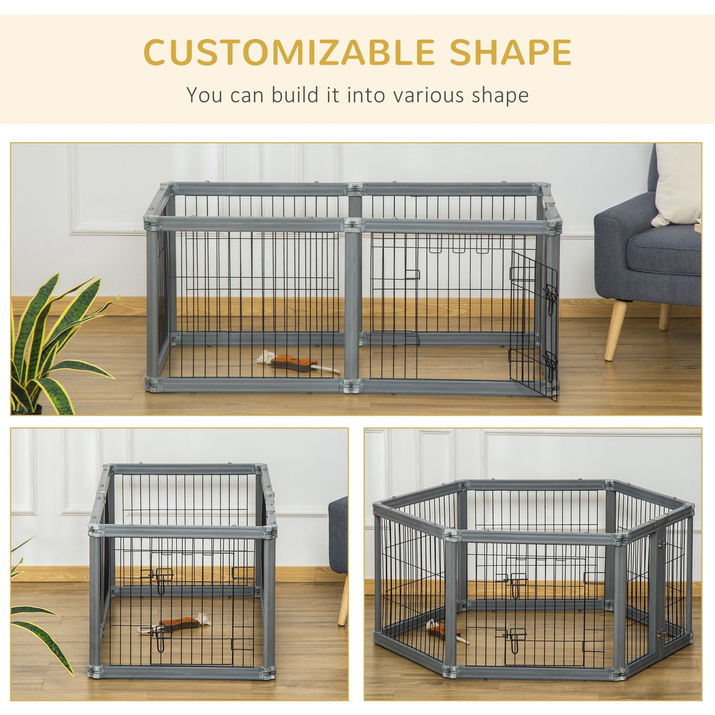 PawHut Heavy Duty Pet Playpen, 6 Panels Puppy Play Whelping Pen, Foldable Steel Dog Exercise Fence, with Door, Double Locking Latches, for Indoor Outdoor Use 70 x 62 cm