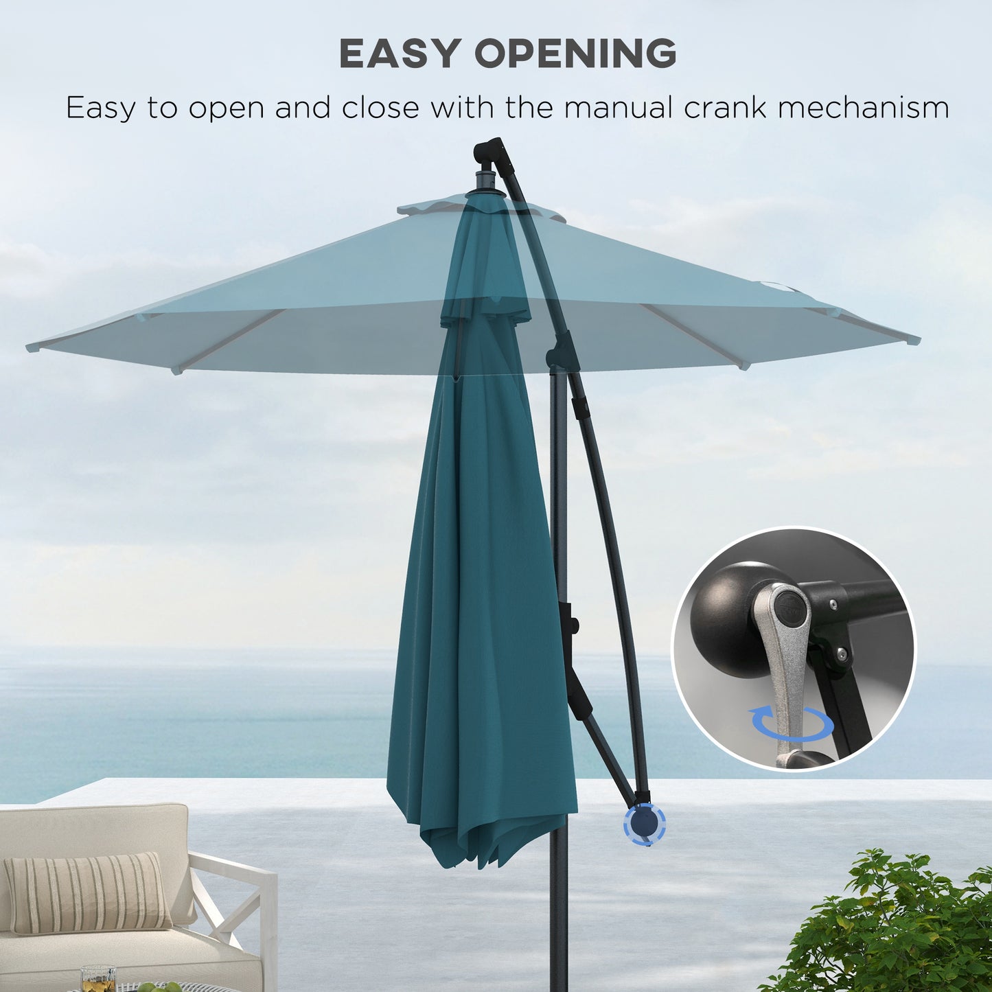 Outsunny 3(m) Offset Cantilever Parasol Umbrella, with Cross Base - Blue