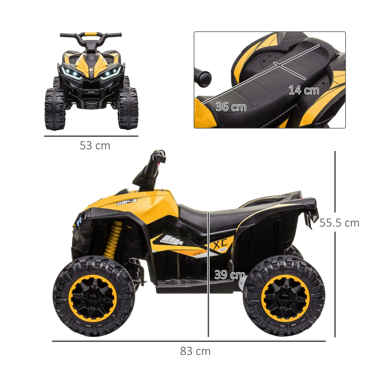 HOMCOM 12V Quad Bike with Forward Reverse Functions, Ride on Car ATV Toy with High/Low Speed Yellow