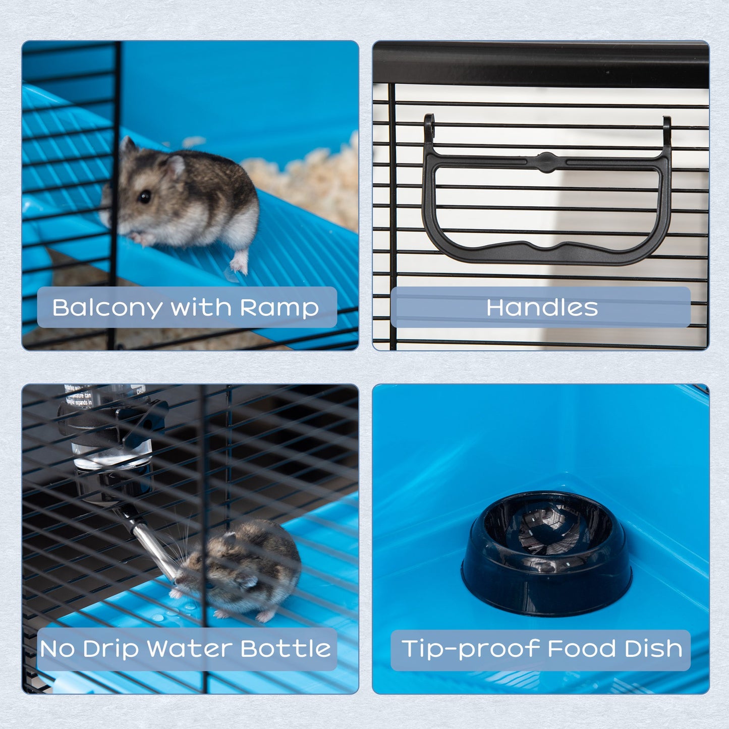 PawHut Indoor Small Animal Cage Habitat for Guinea Pigs Hamsters Chinchillas With Accessories, 80x48x58 cm, Light Blue