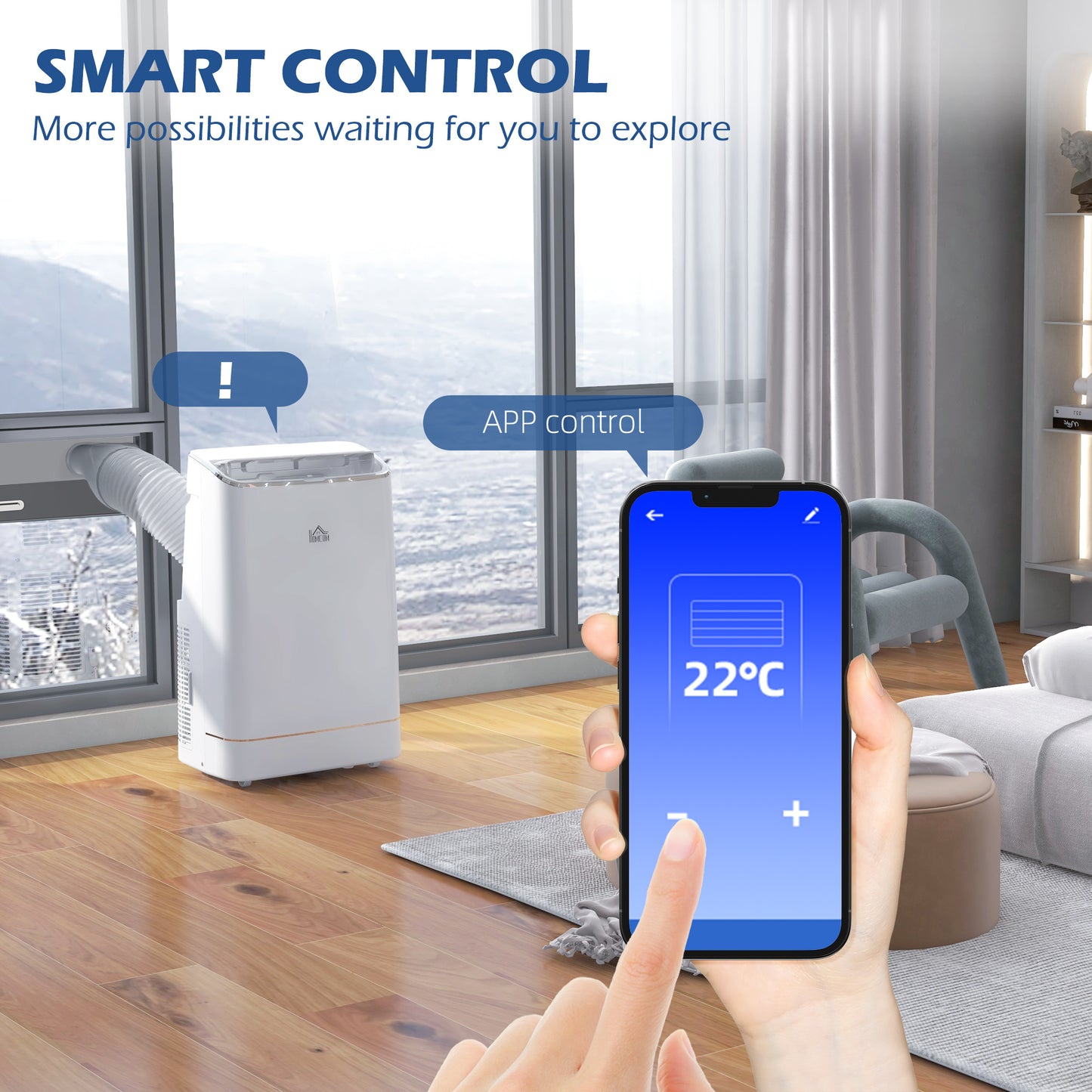 HOMCOM 14,000 BTU Mobile Air Conditioner, 35m², Smart Home WiFi, with Dehumidifier, Fan, 24H Timer, Window Kit, White