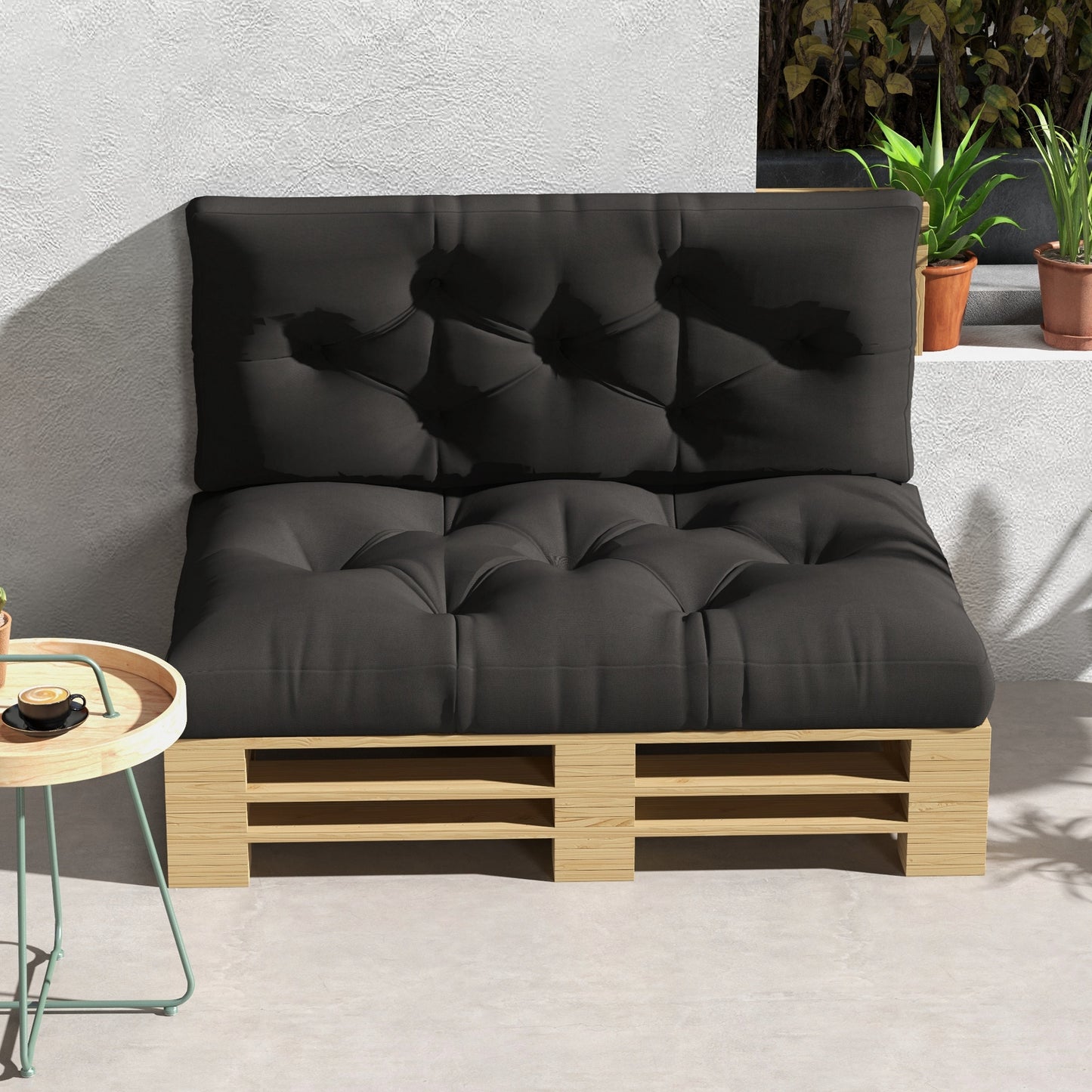 Outsunny 2 Seater Pallet Seat Cushions Back Pillows Replacement, Patio Chair Cushions Set for Indoor Outdoor, Charcoal Grey