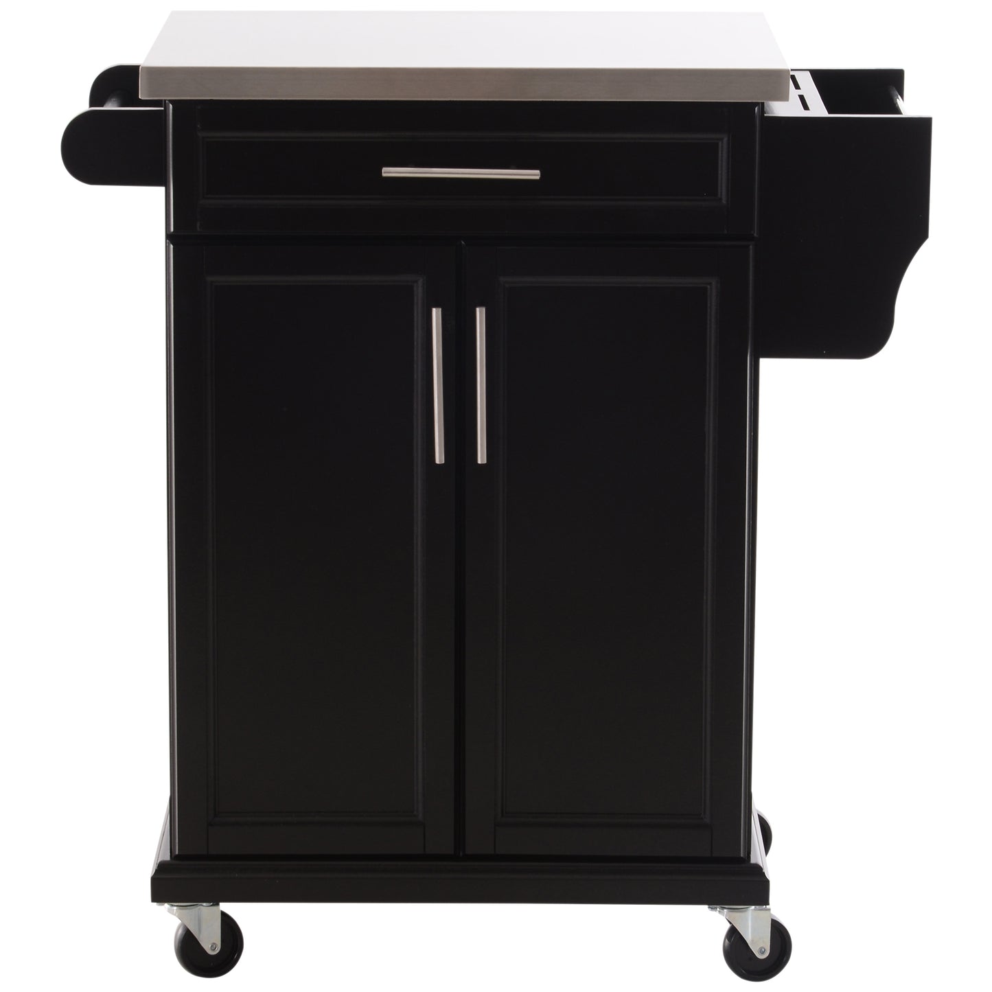 HOMCOM Kitchen Island Wooden Cart Serving Trolley Storage Cabinet Cupboard with Top 1 Drawer 4 Wheels Side Handle & Rack-Black