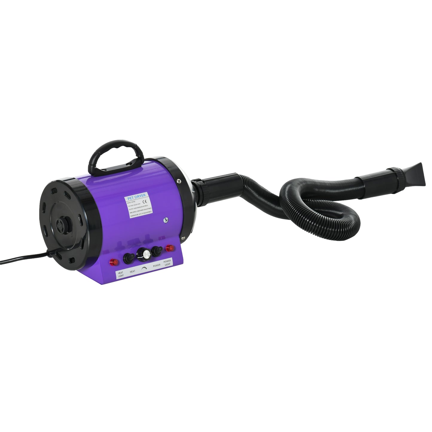 PawHut Dog Pet Grooming Hairdryer Heater w/ Three Nozzles 2800W - Purple