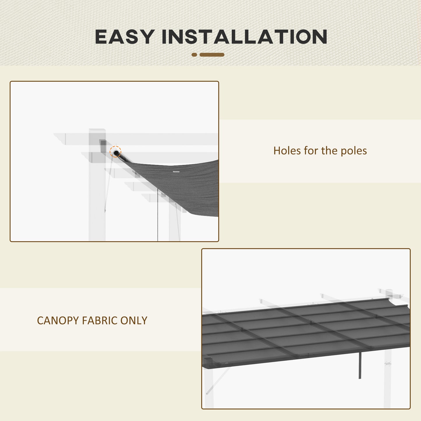 Outsunny Retractable Pergola Shade Cover Replacement Canopy for 4 x 3 (m) Pergola Retractable Roof Dark Grey