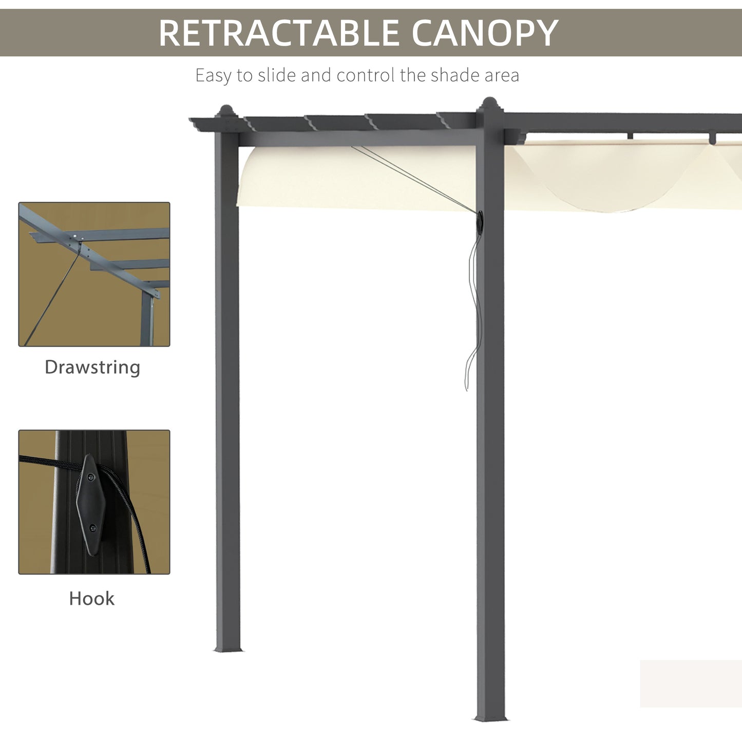 Outsunny 4 x 3(m) Aluminum Pergola Gazebo Garden Shelter with Retractable Roof Canopy for Outdoor, Patio, Cream White