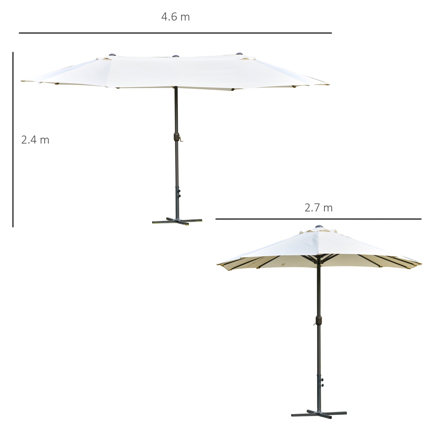 Outsunny 4.6m Garden Parasol Double-Sided Sun Umbrella Patio Market Shelter Canopy Shade Outdoor Off White Double-side