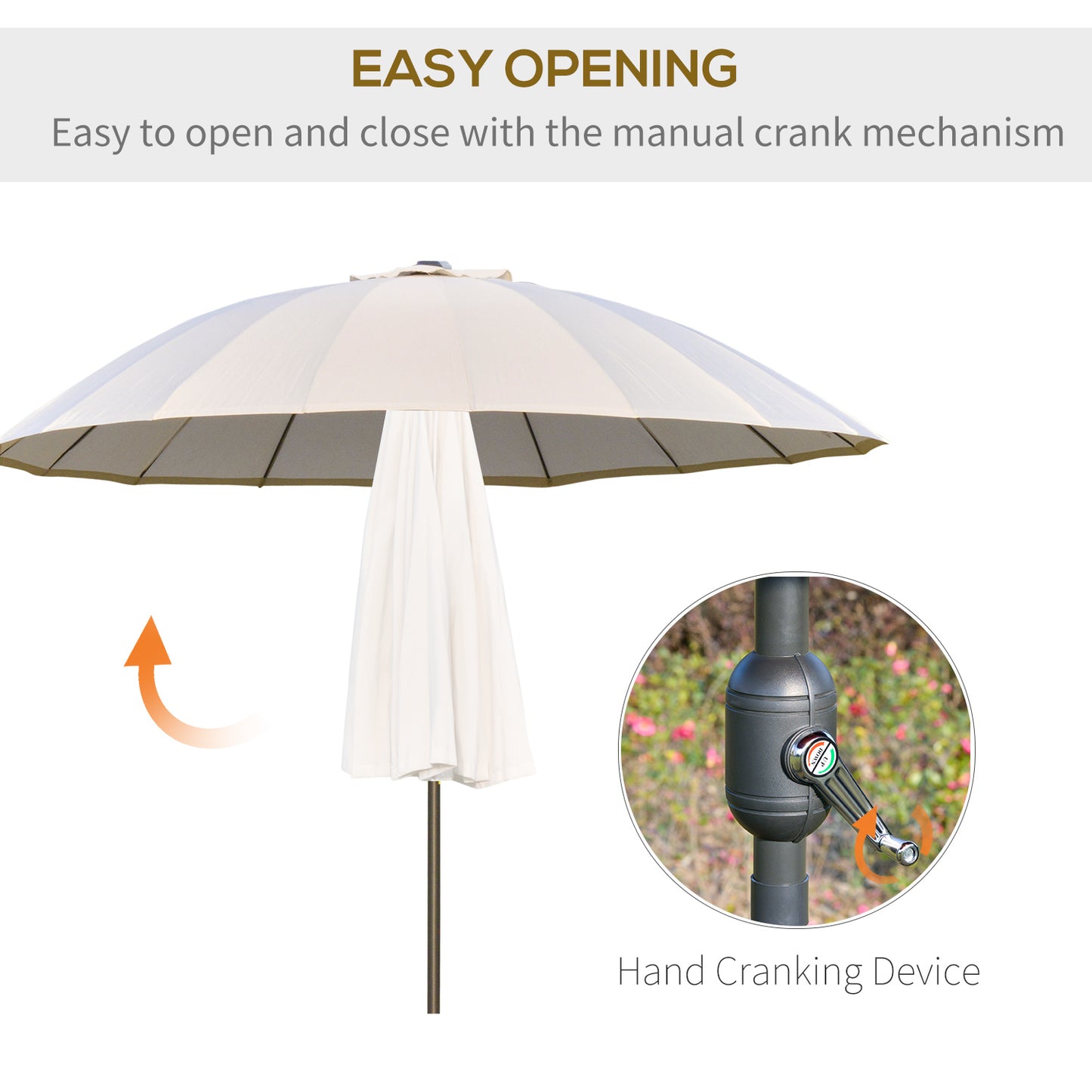 Outsunny Ф255cm Patio Parasol Umbrella Outdoor Market Table Parasol with Push Button Tilt Crank and 18 Sturdy Ribs for Garden Lawn Backyard Pool Crema White Adjustable Angle Detachable Structure