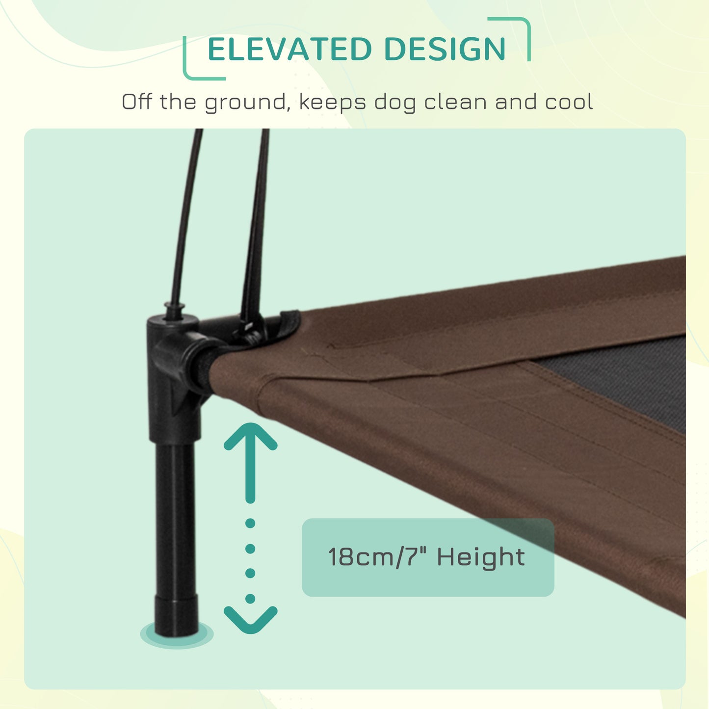 PawHut Raised Dog Bed Waterproof Elevated Pet Cot with Breathable Mesh UV Protection Canopy Coffee, for Large Dogs, 92 x 76 x 90cm