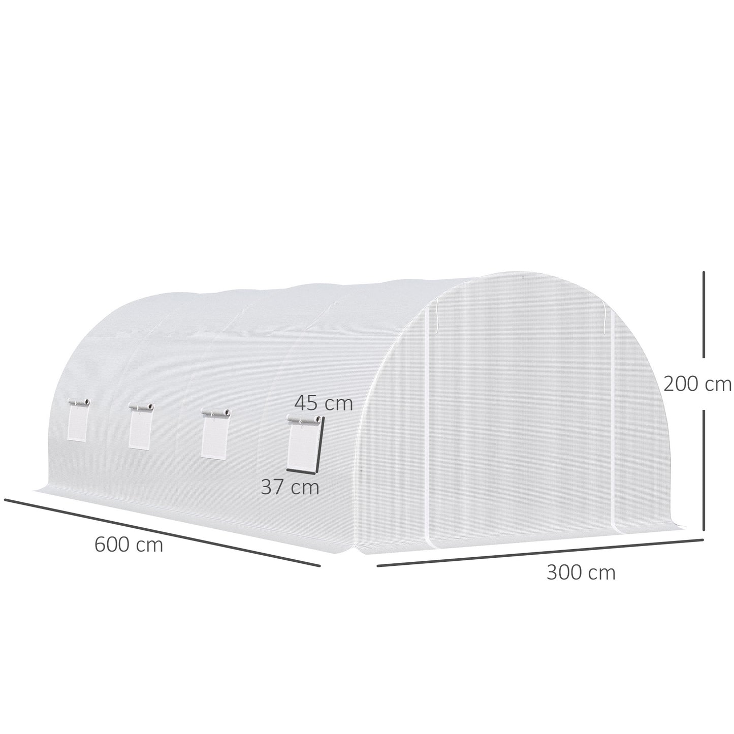 Outsunny 6 x 3 x 2 m Polytunnel Greenhouse, Walk in Pollytunnel Tent with Metal Frame, Zippered Door and 8 Windows for Garden and Backyard, White