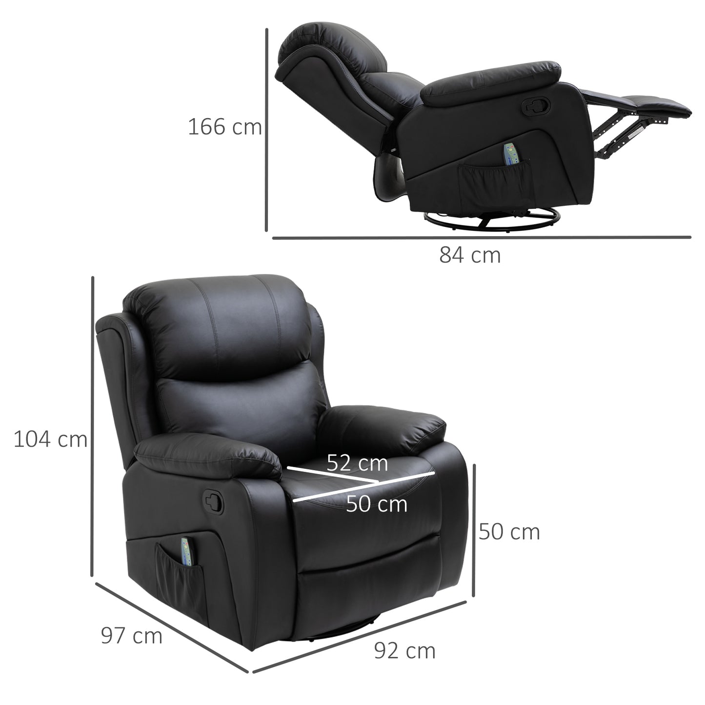 HomCom Faux Leather Adjustable Manual Swivel Base Recliner Chair with  Comfortable and Relaxing Footrest