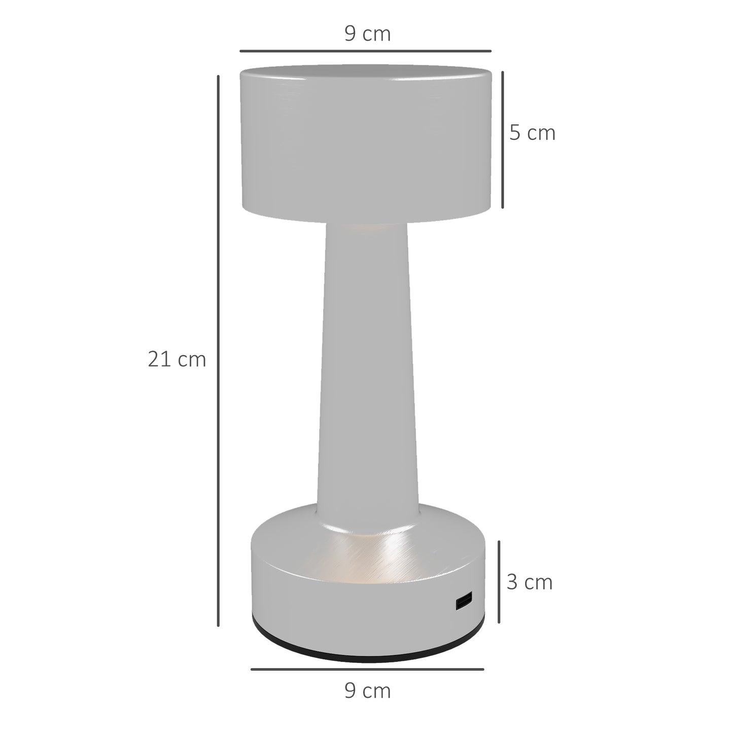 HOMCOM Cordless Table Lamp, Touch LED Desk Lamp with Rechargeable Battery, 3 Colour, for Bedroom Living Room, Silver