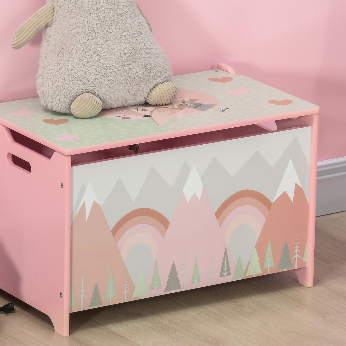 ZONEKIZ Toy Box Kids Storage Chest with Lid Safety Hinge Pink