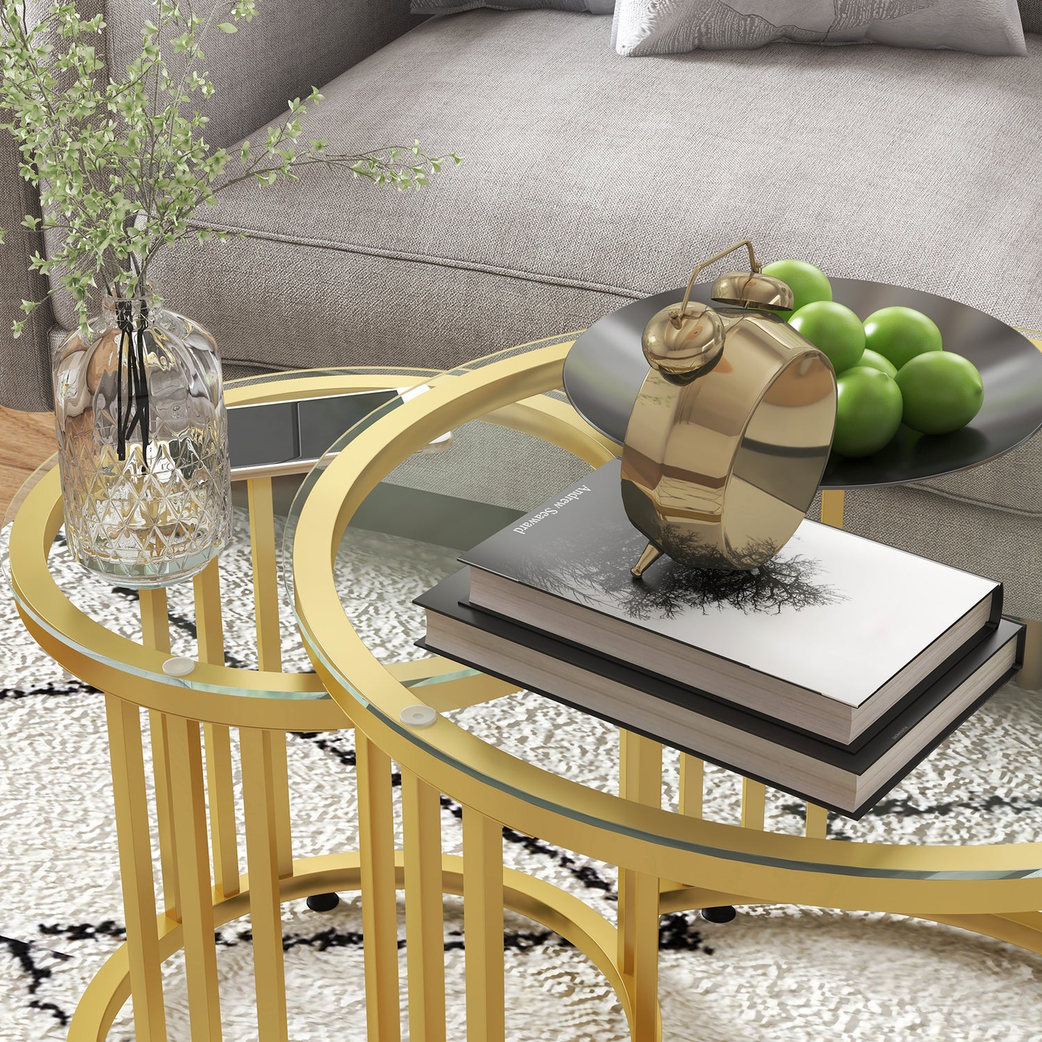 Vida Designs Brooklyn Round Coffee Tables, Set of 2 Side Tables, Modern Steel Frame Nesting Vida Designs Brooklyn Round Coffee Tables, Set of 2 Side Tables, Modern Steel Frame Nesting