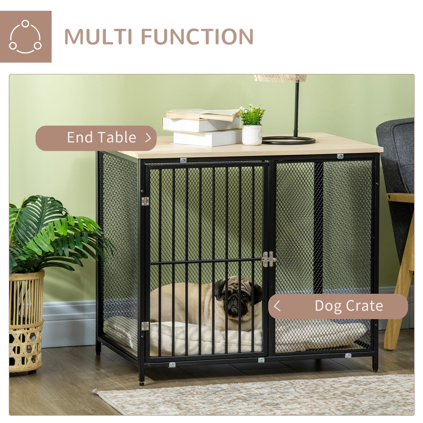 PawHut Dog Crate Furniture Side End Table with Soft Washable Cushion, Indoor Dog Kennel for Medium Small Dogs