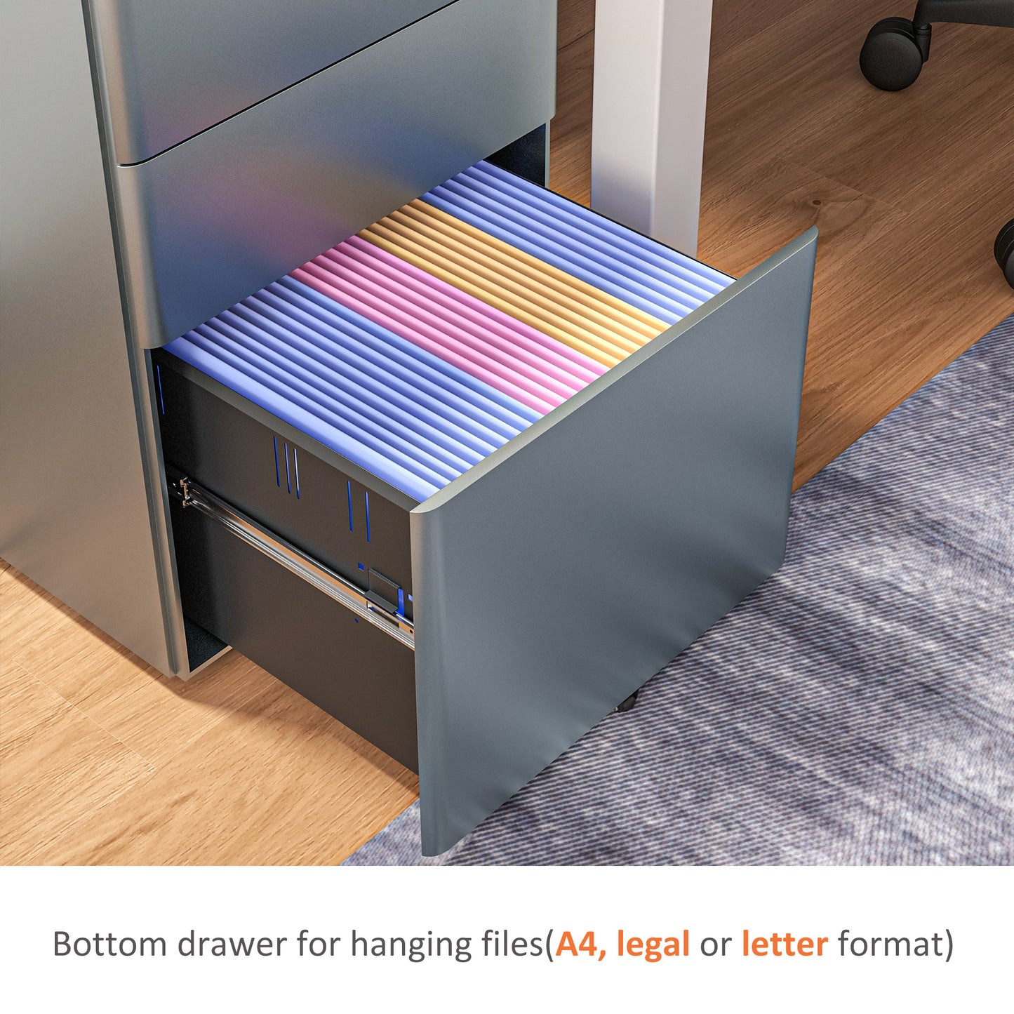 Vinsetto Lockable Cabinet Rolling Filing Cabinet with 3 Drawers Steel Office Drawer Unit for A4 Letter Legal Sized Files