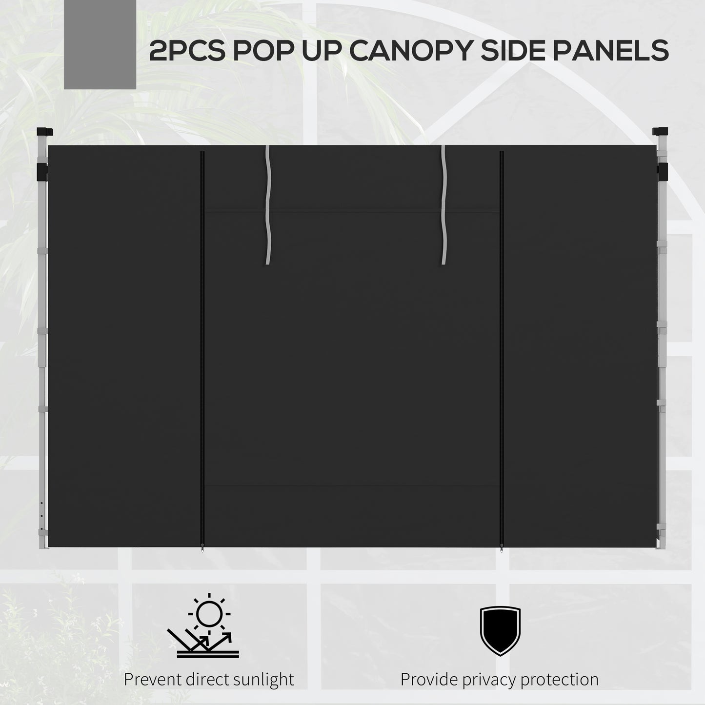 Outsunny Gazebo Side Panels 2 Pack Sides Replacement for 3x3(m) or 3x6m Pop Up Gazebo with Windows and Doors Black