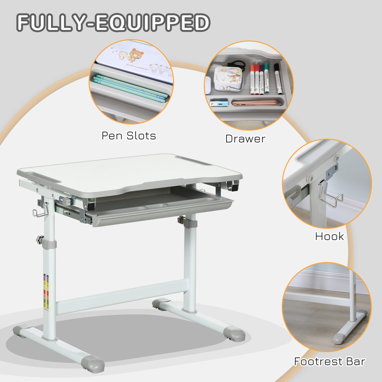 HOMCOM Kids Adjustable Desk and Chair Set, 6-12 Years