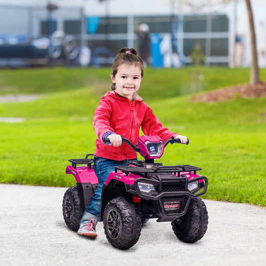 HOMCOM 12V Kids Quad Bike with Forward Reverse Functions, Electric Ride On ATV with Music, LED Headlights, for Ages 3-5 Years - Pink and Black