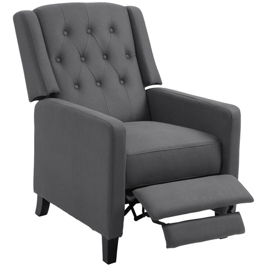 HOMCOM Wingback Recliner Chair for Home Theater Button Tufted Microfibre Cloth Reclining Armchair with Leg Rest Deep Grey