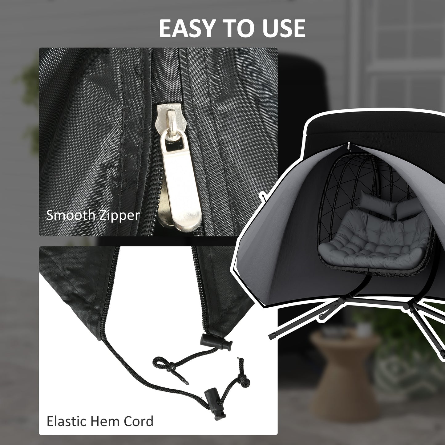 Outsunny Hanging Egg Chair Cover, Outdoor Single Swing Chair Cover, Waterproof Anti-dust Furniture Protector with Zipper, 300D Oxford Fabric for 200 x 230cm Stand, Black
