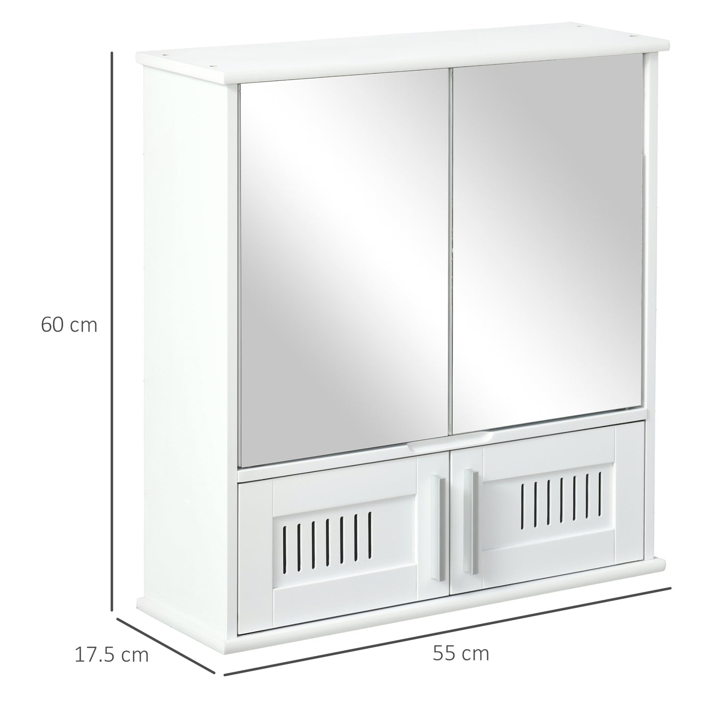 kleankin Bathroom Mirror Cabinet, Wall Mounted Storage Cupboard with Double Doors and Adjustable Shelf, Bathroom Organizer, White Unit Doors,