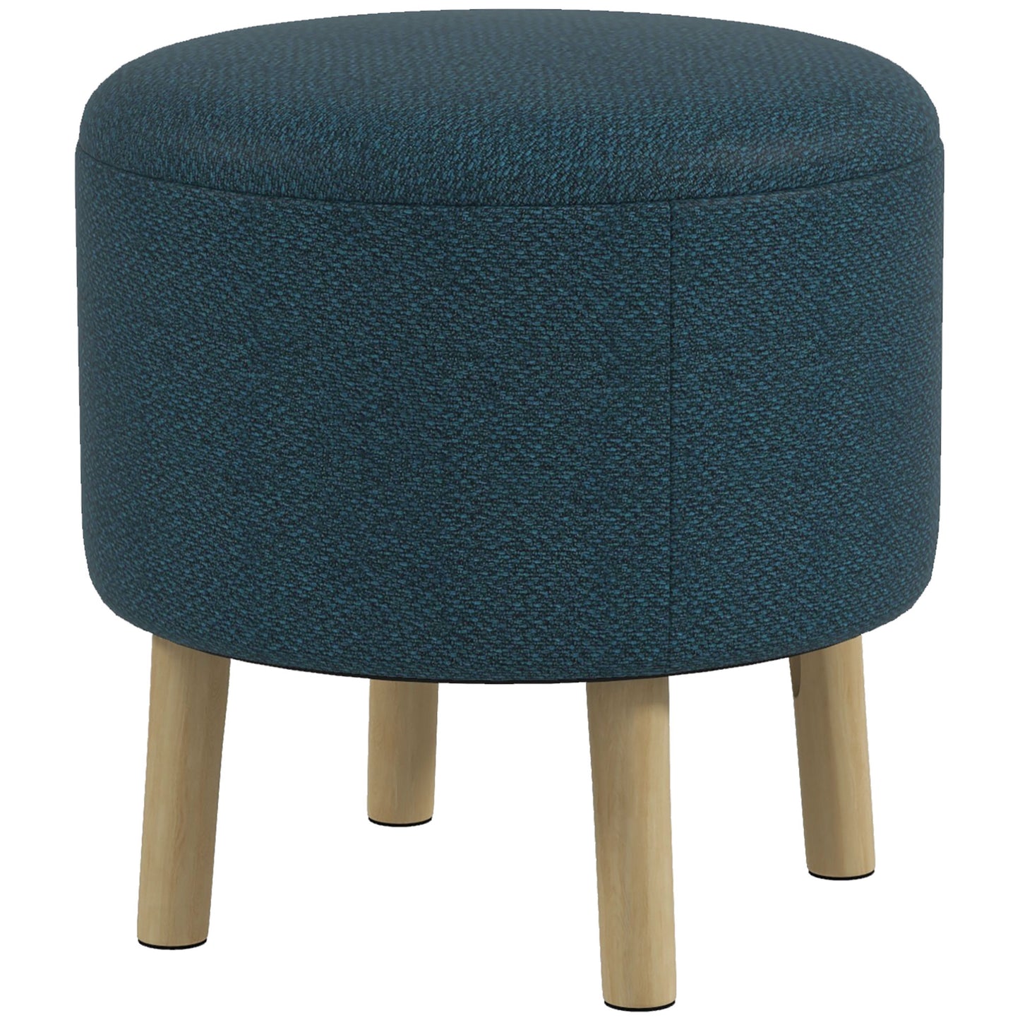 HOMCOM Round Ottoman Stool with Storage, Linen Fabric Upholstered Foot Stool with Padded Seat, Hidden Space and Wood Legs