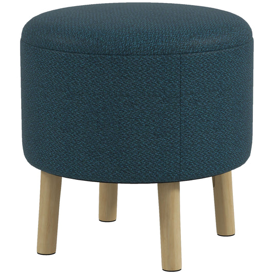 HOMCOM Round Ottoman Stool with Storage, Linen Fabric Upholstered Foot Stool with Padded Seat, Hidden Space and Wood Legs