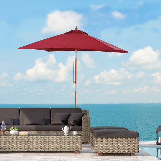Outsunny 2 x 1.5m Patio Garden Parasol Sun Umbrella Sunshade Canopy Outdoor Backyard Furniture Fir Wooden Pole 6 Ribs Tilt Mechanism - Wine Red Market