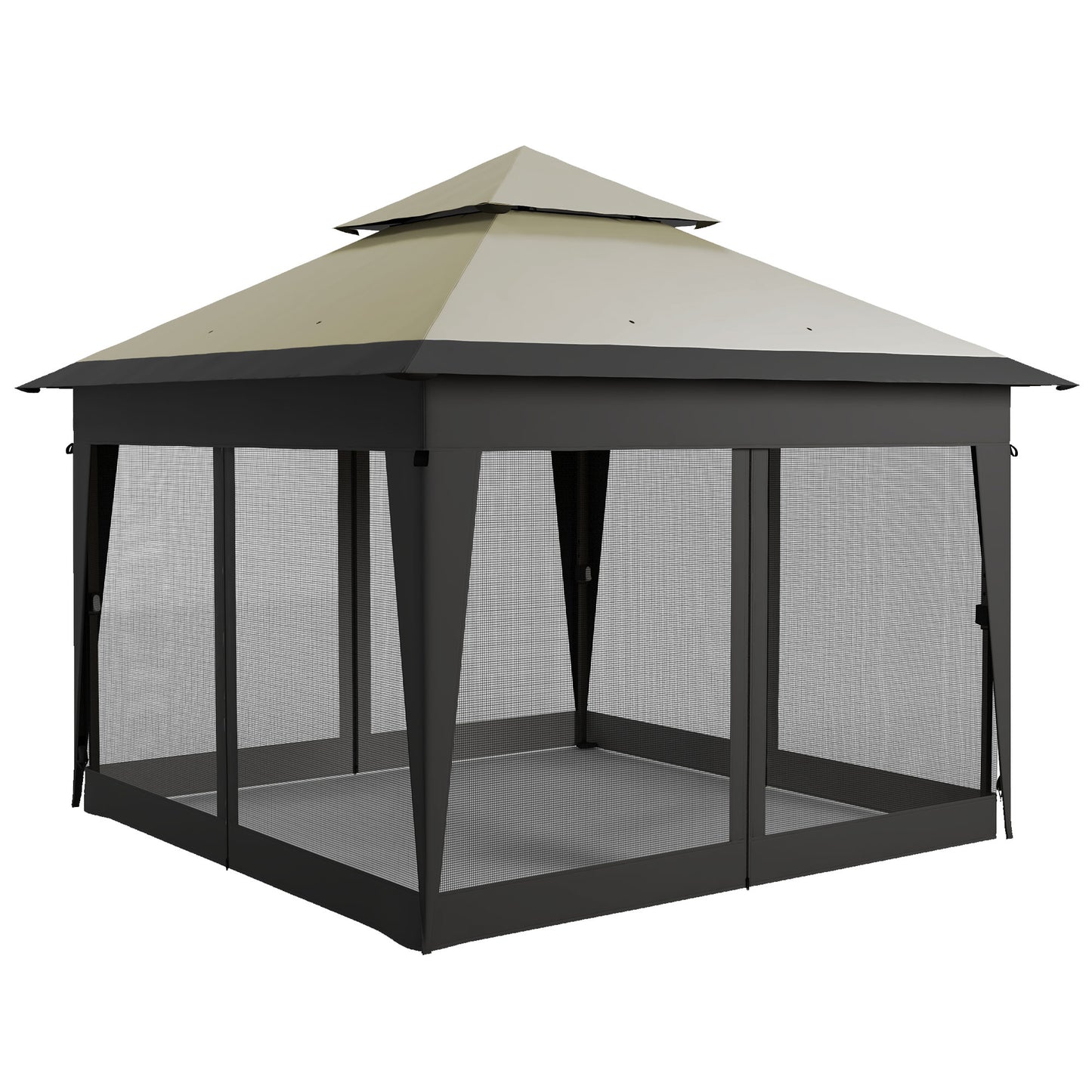 Outsunny 3 x 3(m) Pop Up Gazebo with Mosquito Netting, 1 Person Easy up Marquee Party Tent with 1-Button Push, Double Roof, Carry Bag, Sandbags, Height Adjustable Instant Shelter, Grey