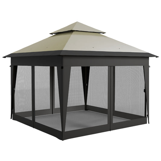 Outsunny 3 x 3(m) Pop Up Gazebo with Mosquito Netting, 1 Person Easy up Marquee Party Tent with 1-Button Push, Double Roof, Carry Bag, Sandbags, Height Adjustable Instant Shelter, Grey