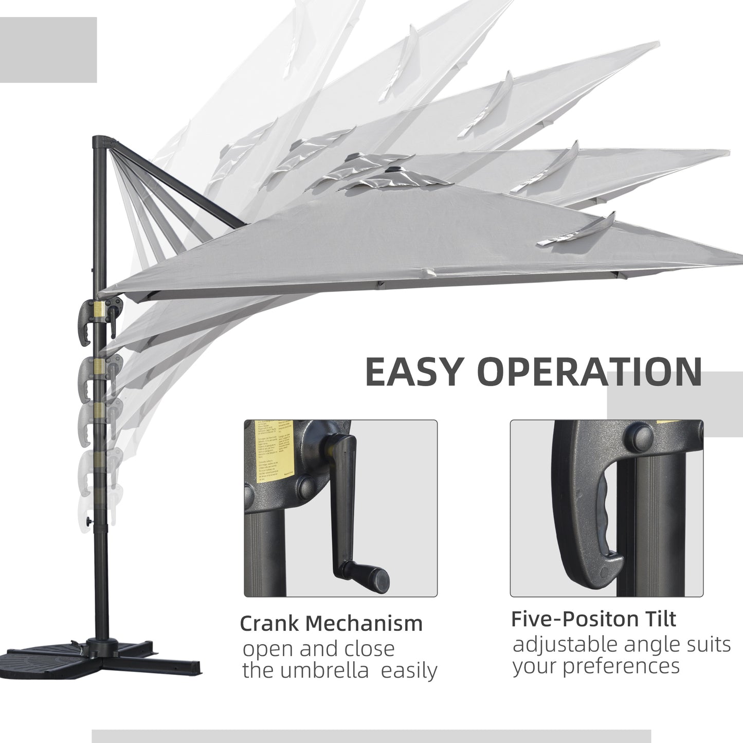 Outsunny 2.7m Square Overhanging Cantilever Umbrella, with Cross Base - Grey