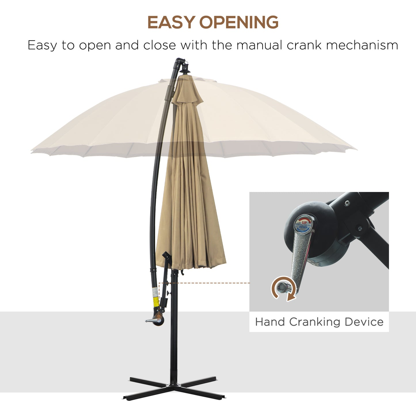 Outsunny 3(m) Cantilever Sun Umbrella Outdoor Market Table Parasol w/ 18 Sturdy Ribs Cross Base for Garden Lawn Pool Khaki & Vents Adjustable Angle Patio