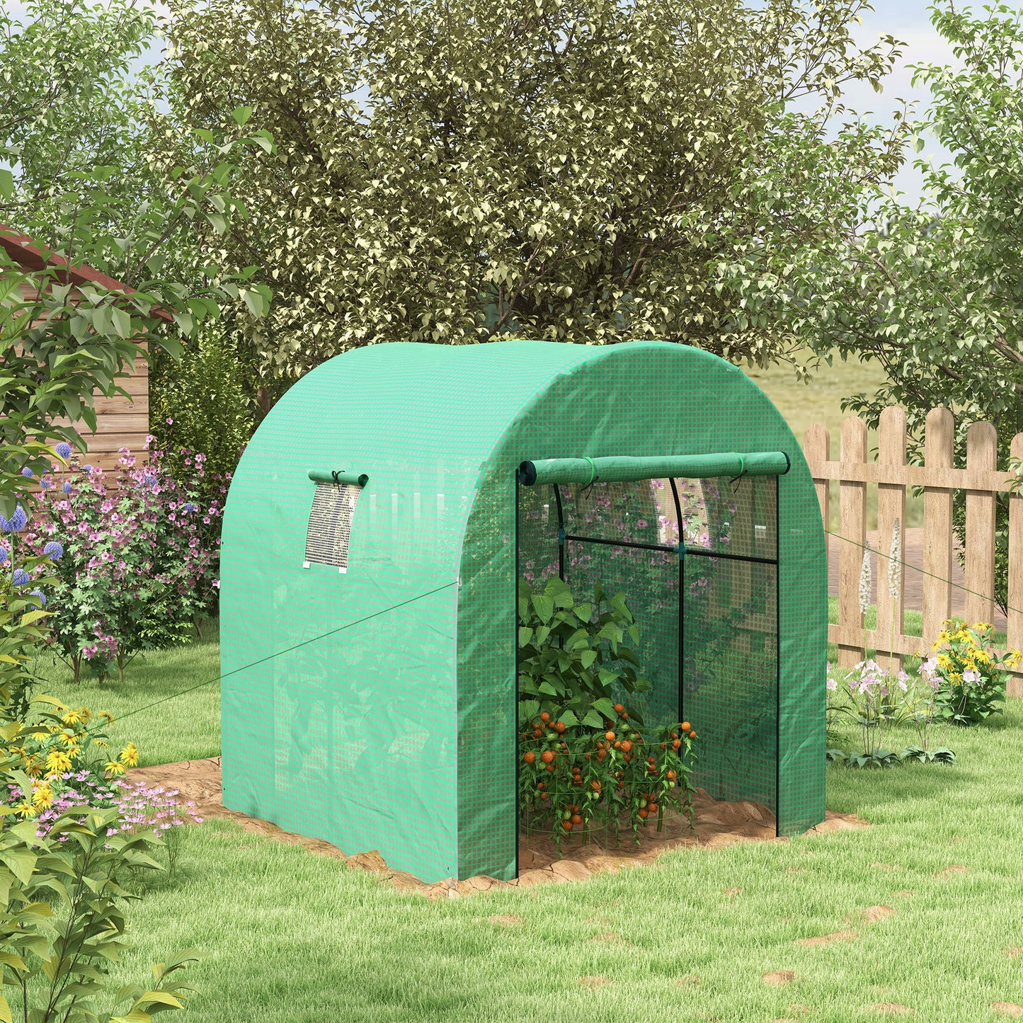 Outsunny Polytunnel Greenhouse Walkin Grow House with UVresistant PE Cover Doors and Mesh Windows 1.8 x 1.8 x 2m Green