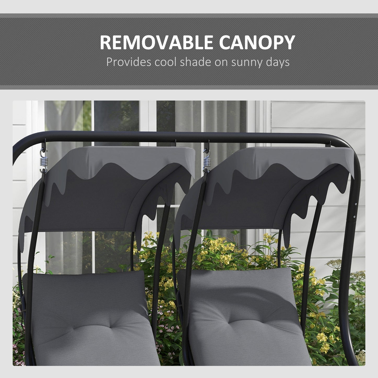 Outsunny Two-Seat Garden Swing Chair, with Protective Canopy - Grey