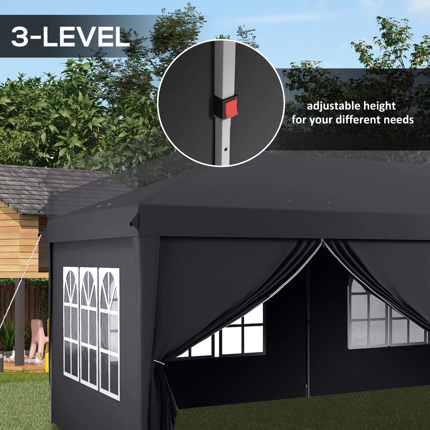 Outsunny 3 x 6m Pop-Up Gazebo with Curtain Walls and Windows - Grey