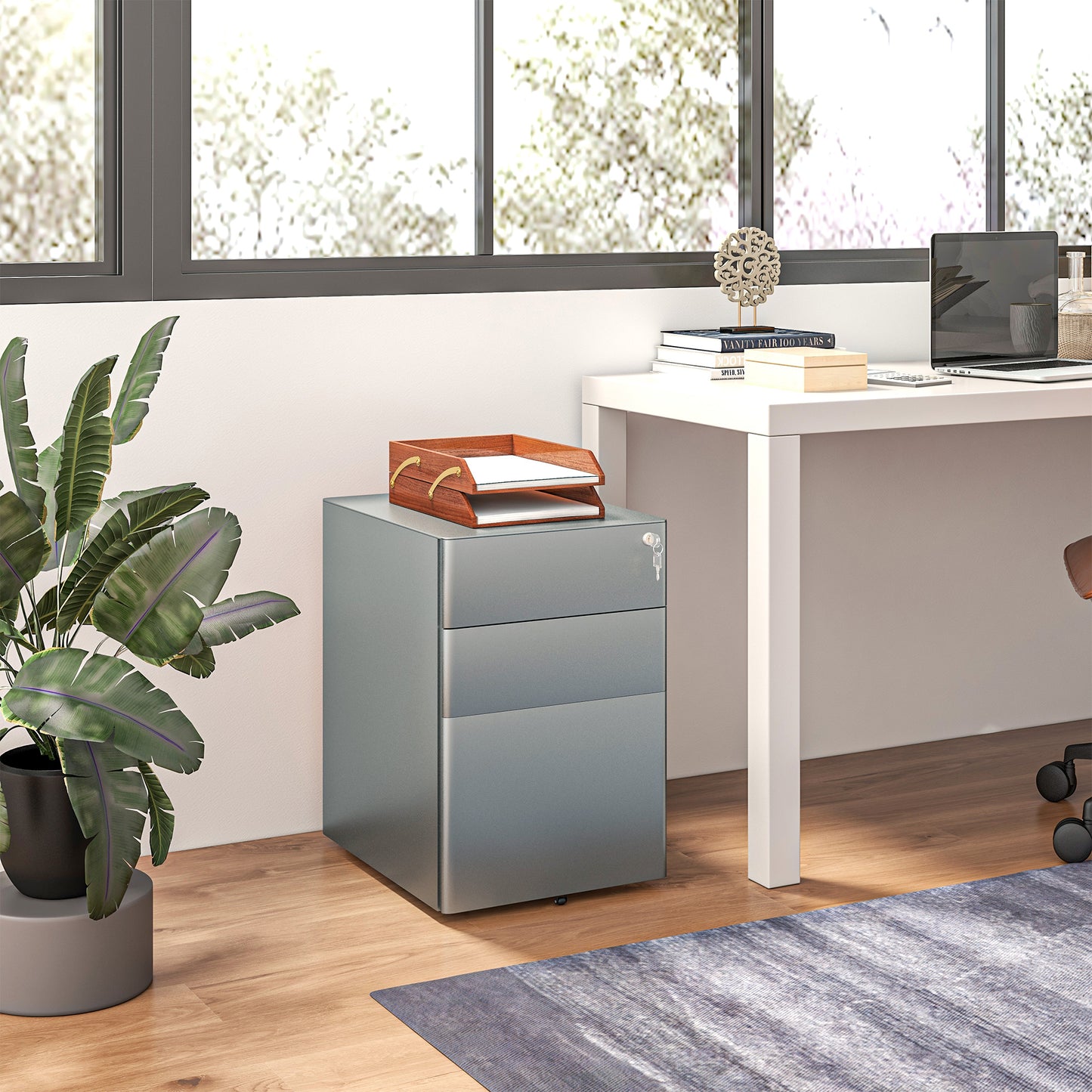 Vinsetto Lockable Cabinet Rolling Filing Cabinet with 3 Drawers Steel Office Drawer Unit for A4 Letter Legal Sized Files